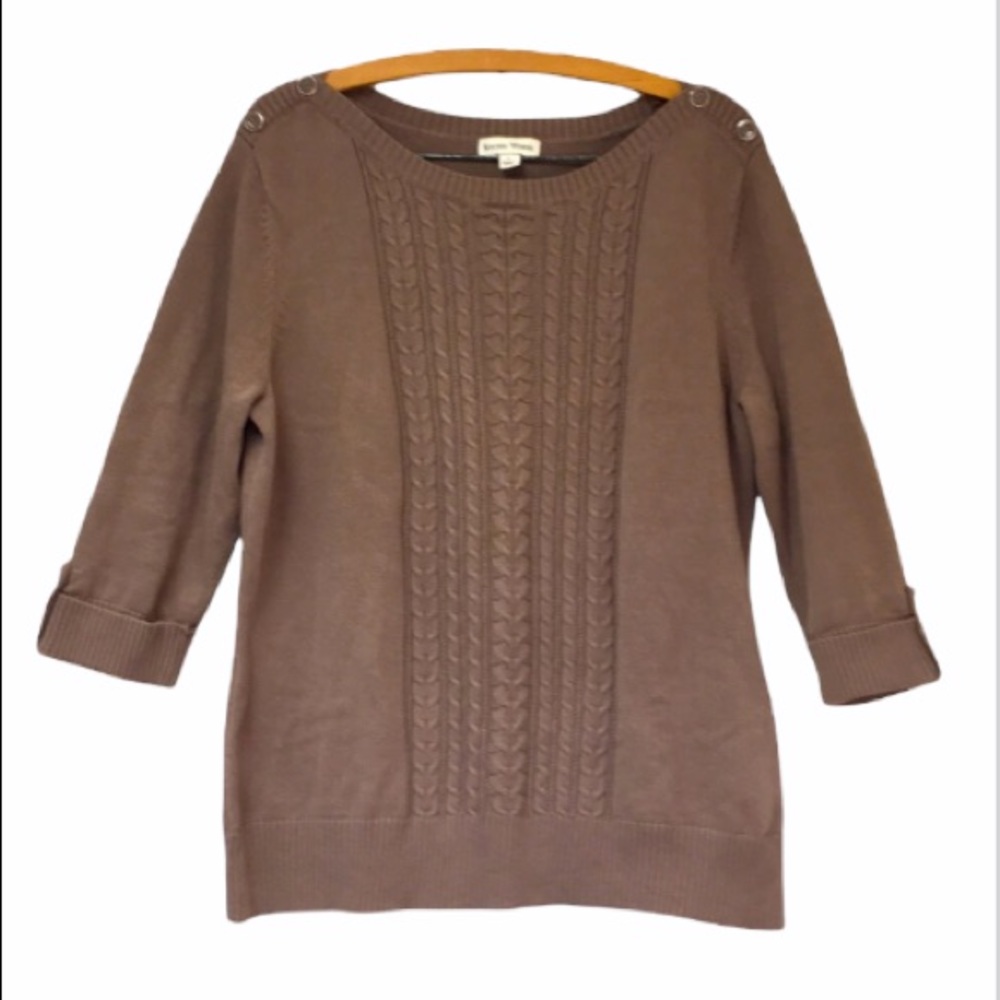 Studio Works 100 % Cotton cable knit sweater EUC tan